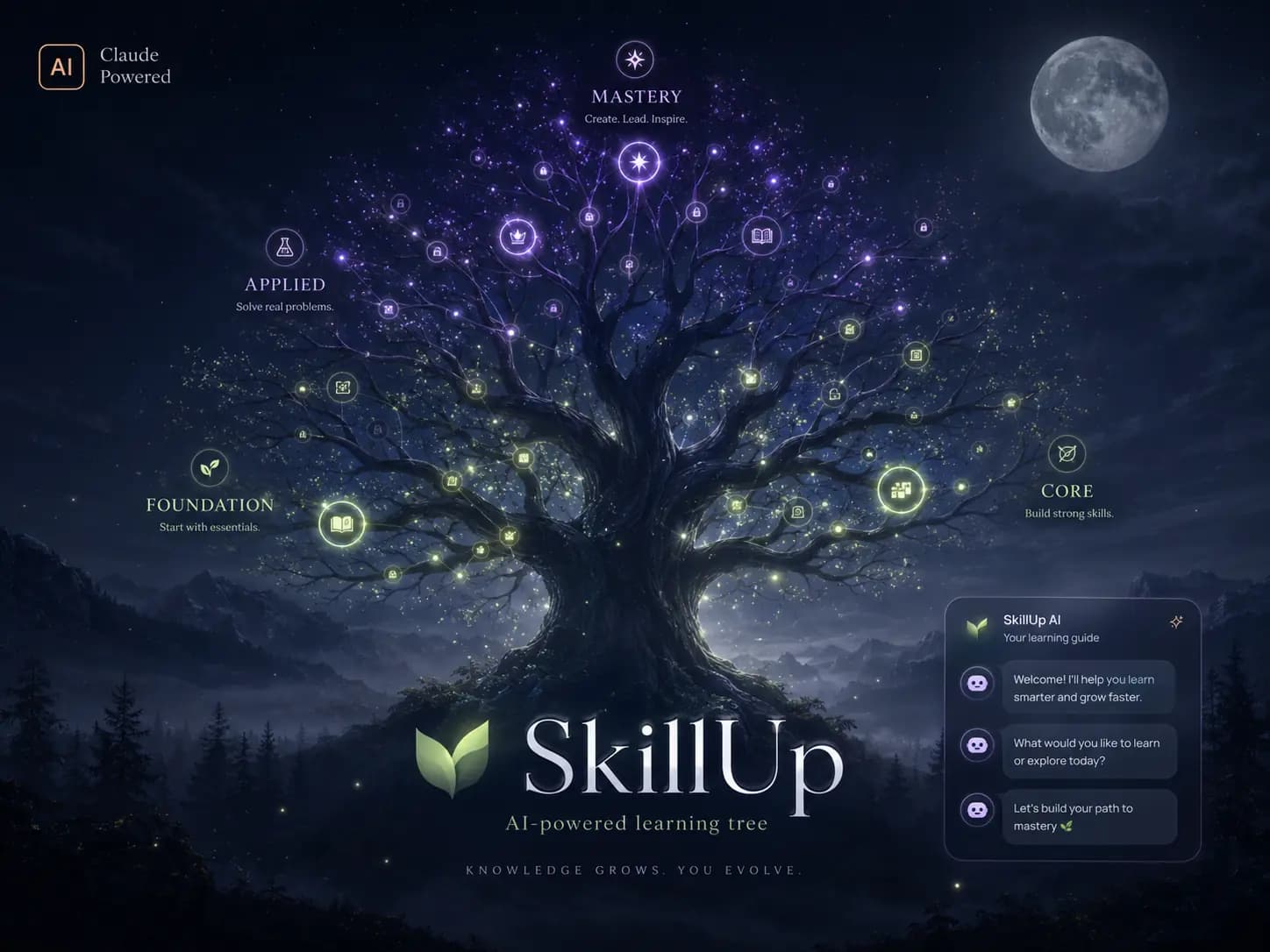 SkillUp AI learning tree and onboarding chat preview - preview_rec